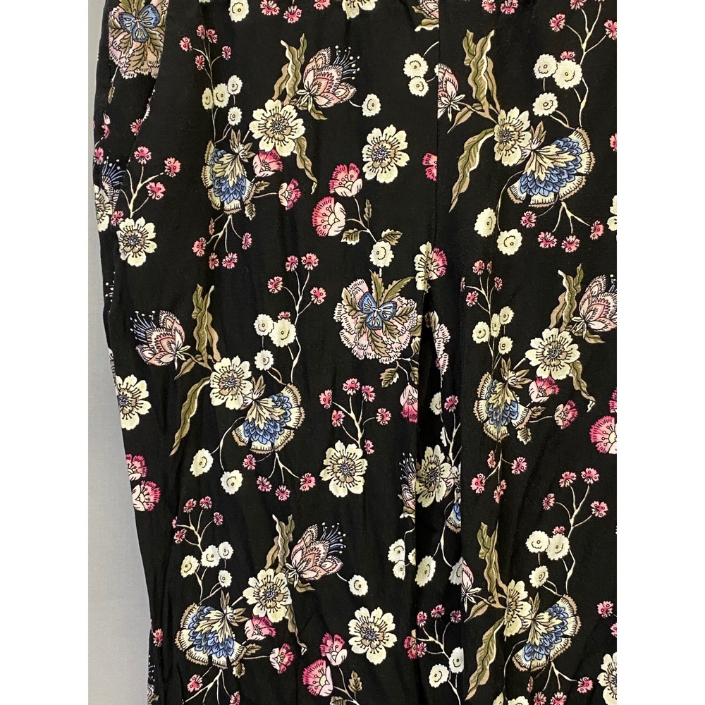 LOFT Petites Floral Pants Women's Small P Black‎ Floral Pull On Casual Chic - Picture 3 of 7